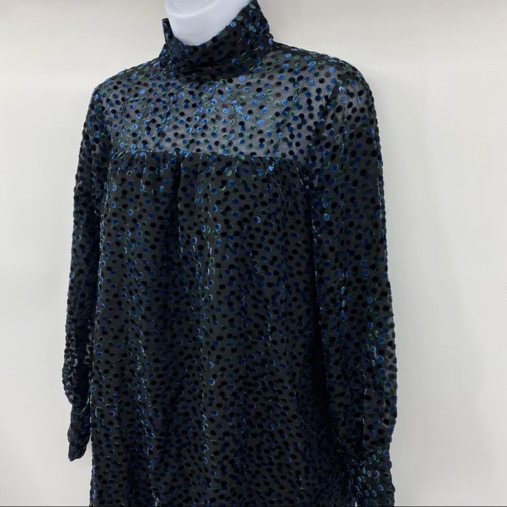 See U Soon | Black Velvet Dot Long Sleeve Dress with High Neck | Small New - Picture 3 of 10
